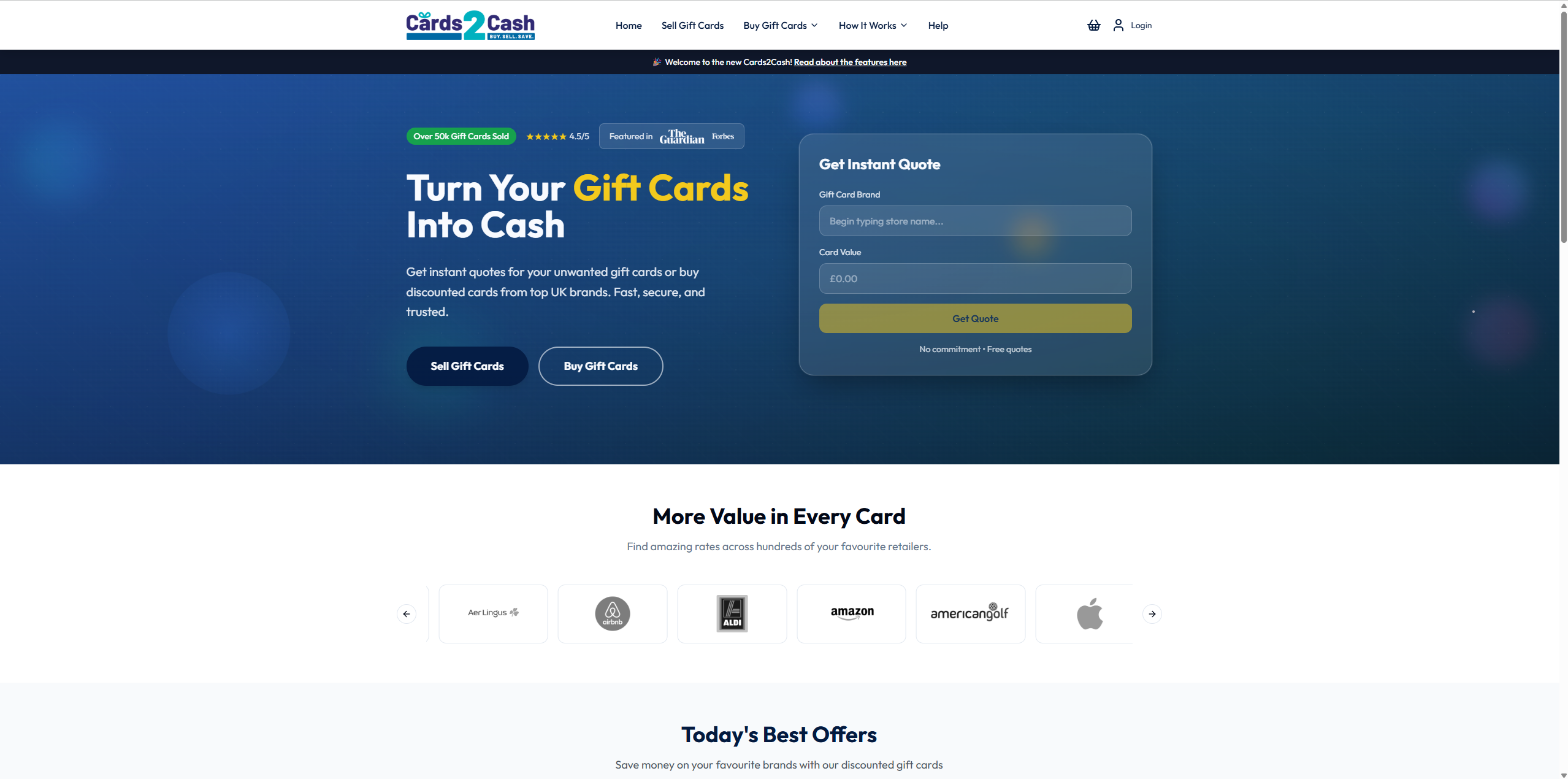 Cards2Cash — homepage