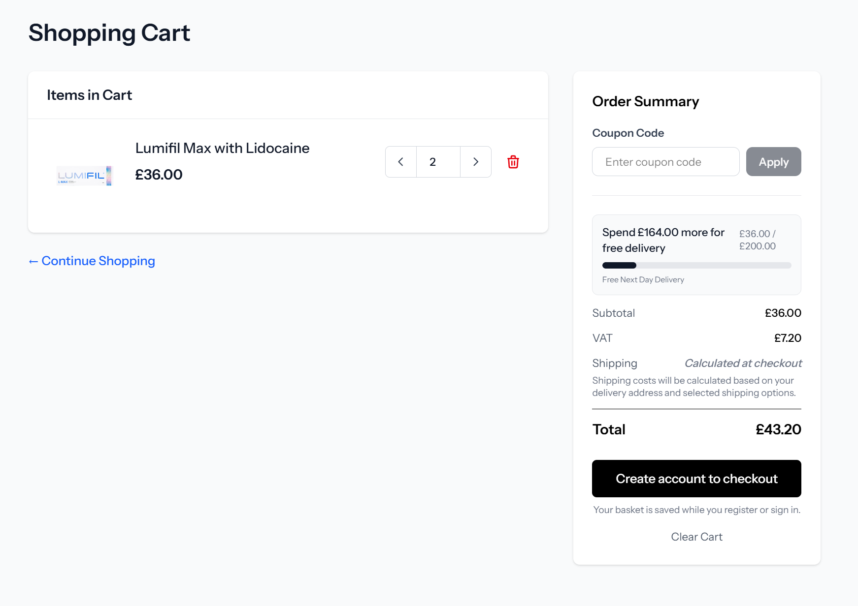 Nexom Aesthetics shopping cart