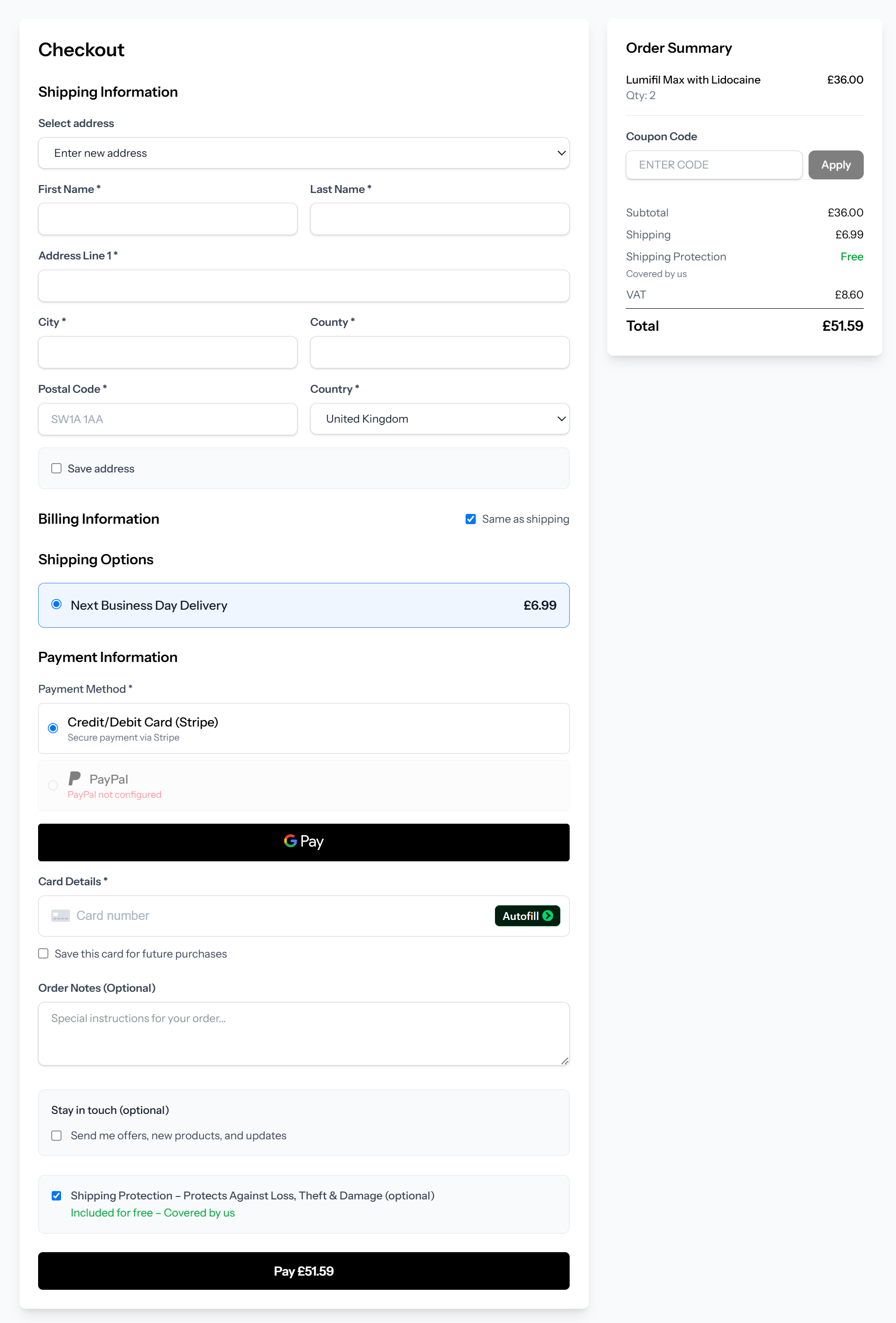 Nexom Aesthetics checkout flow